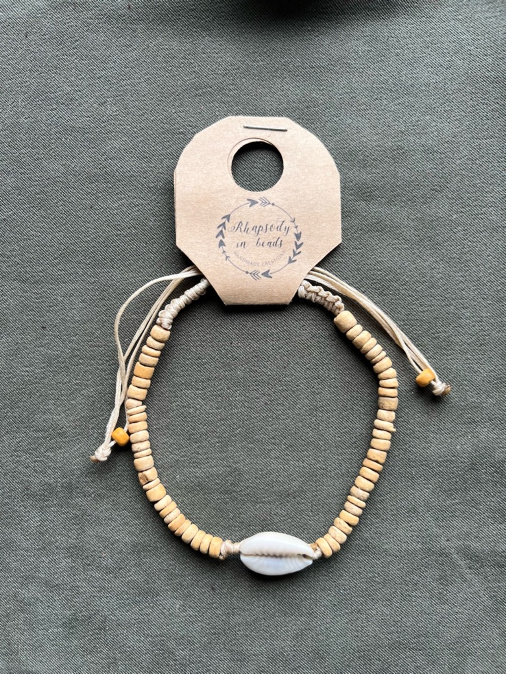 Natural Shell & Wooden Bead Adjustable Bracelet - Beige ankle bracelet